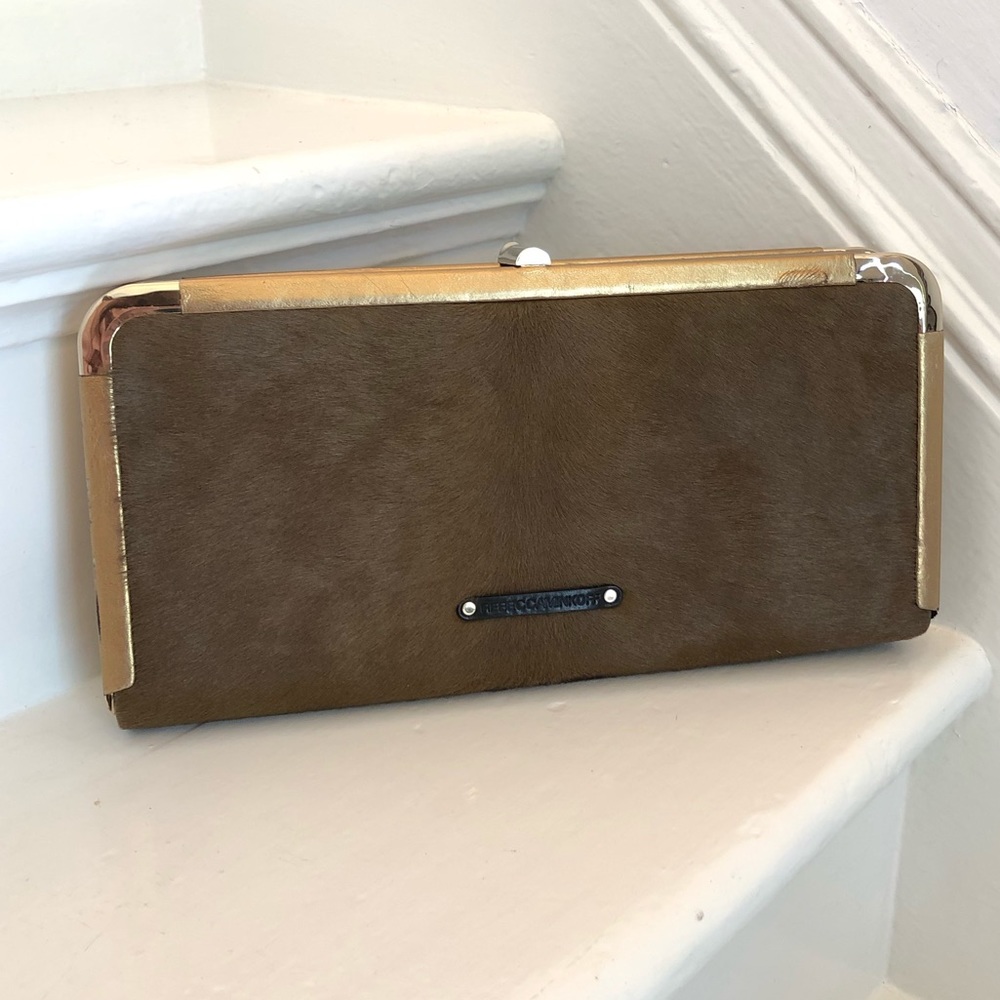 Rebecca Minkoff brown pony hair large clutch